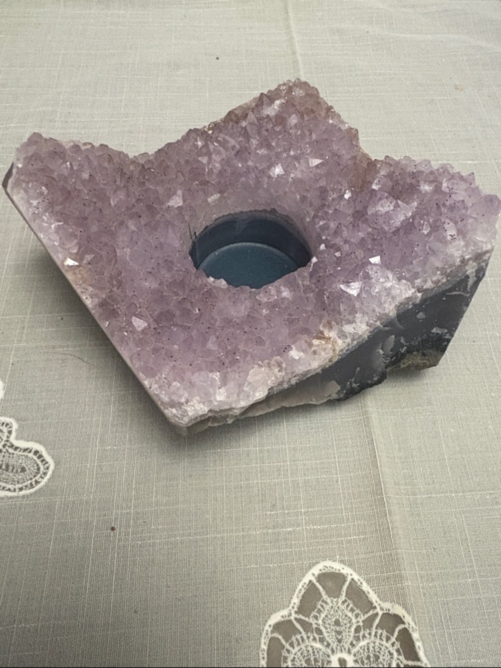 Amethyst Crystal Tealight Candle Holder - Lavender Purple Geode